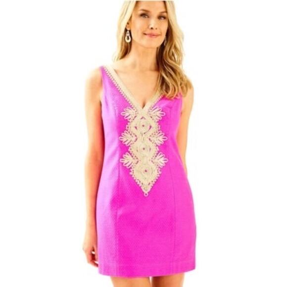 Lilly Pulitzer Junie Shift Dress Berry Sangria Pink Gold Resort Chic Summer Vibe - Picture 5 of 15